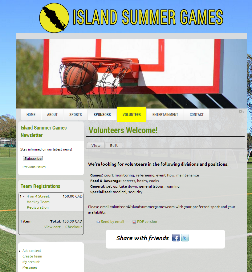 Island Summer Games website screenshot