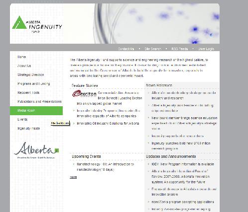 Alberta Ingenuity website screenshot